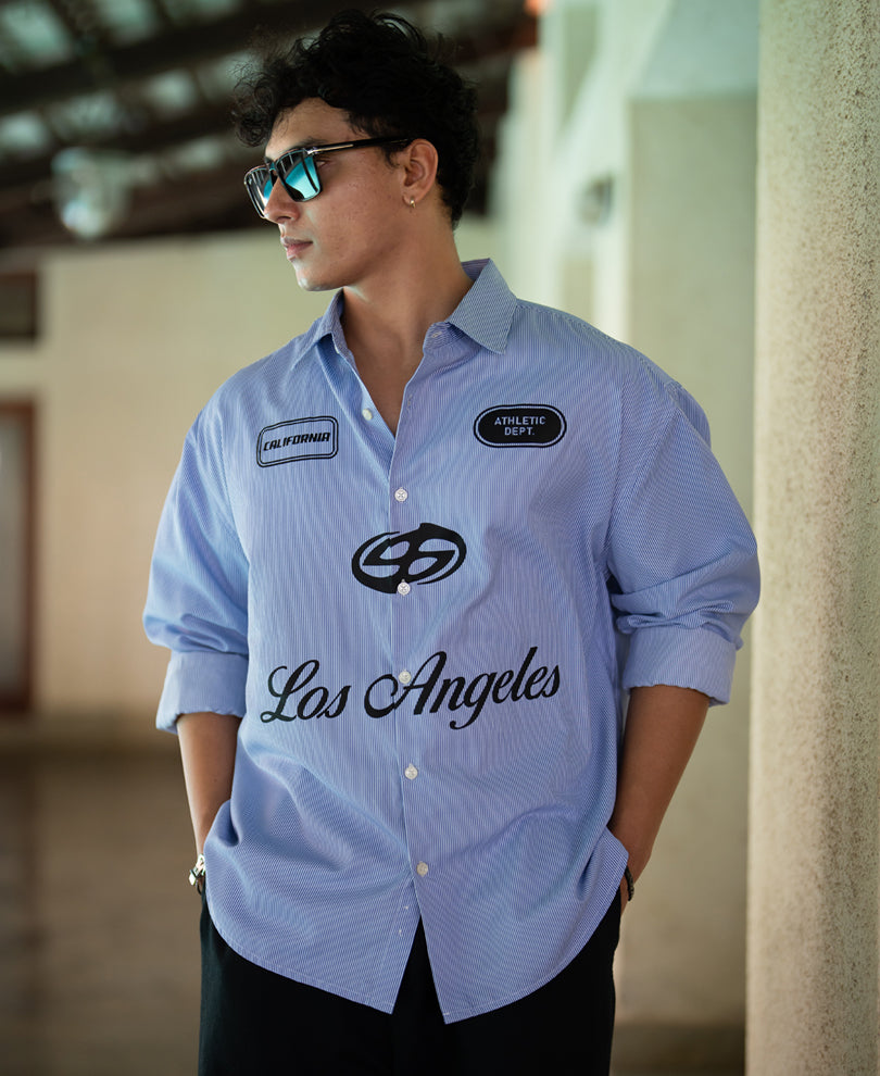 Blue Printed Pin Stripe Shirt