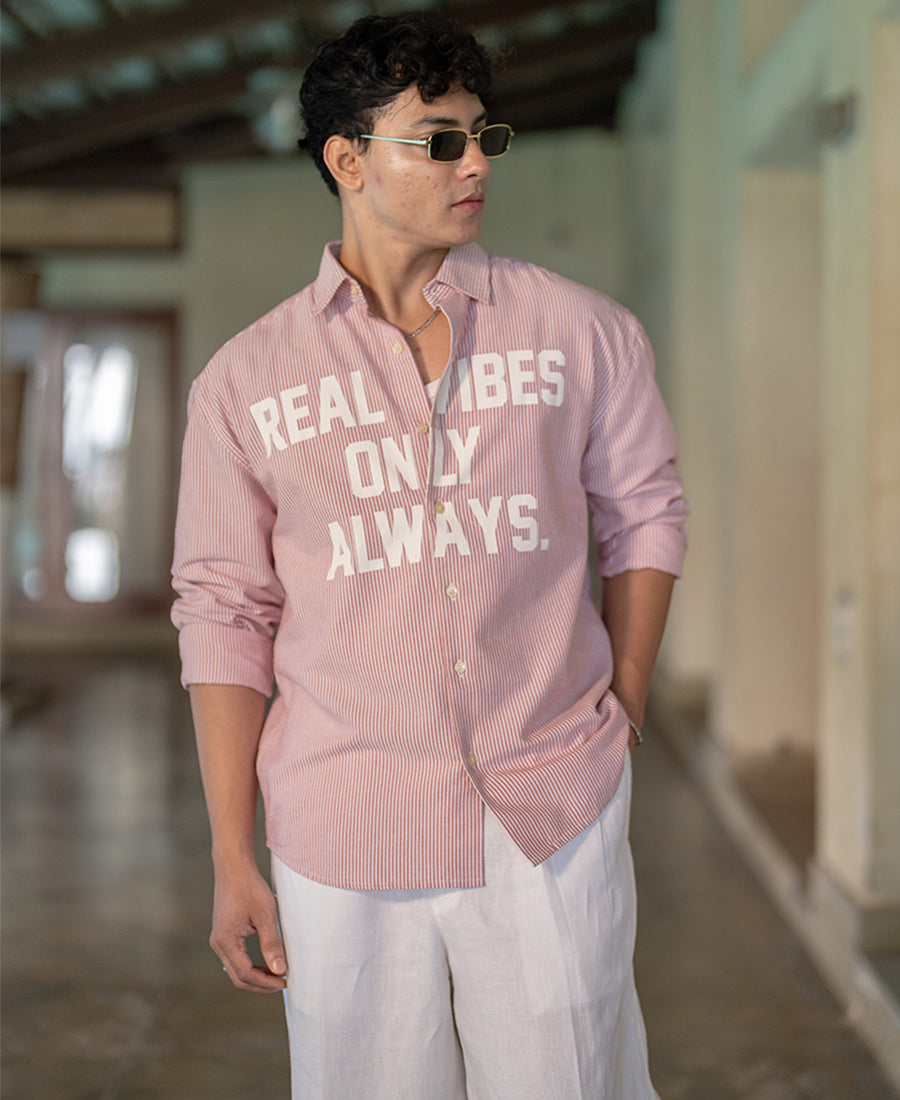 Red Printed Oxford Stripe Shirt